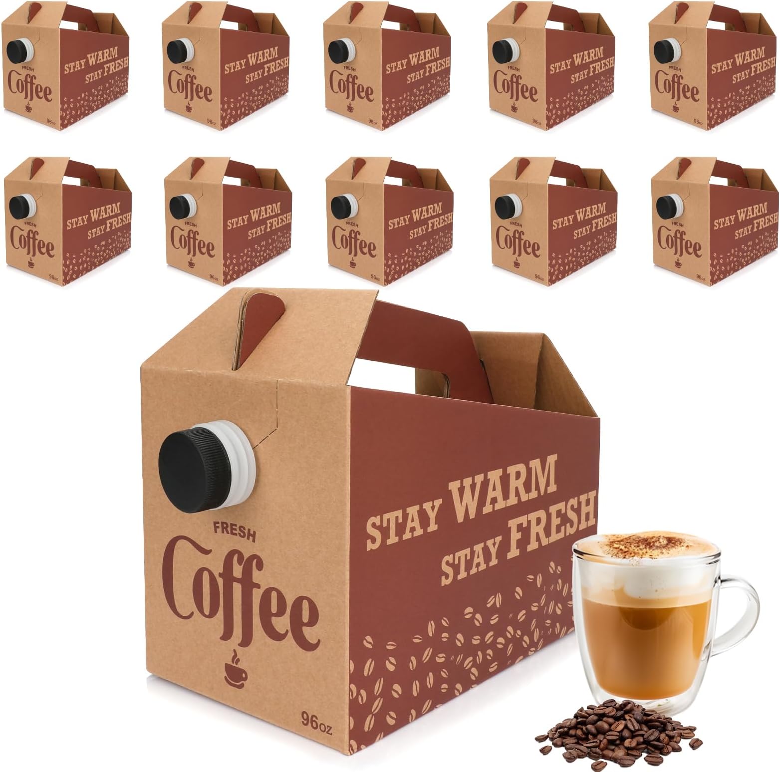 - INPARALLUV 10 Pack Disposable Coffee Box Dispensers Coffee to Go Drink Containers Insulated Hot Beverage Dispenser coffee Carrier with Handle Beverage Server for Parties Catering Take Out (96 oz)