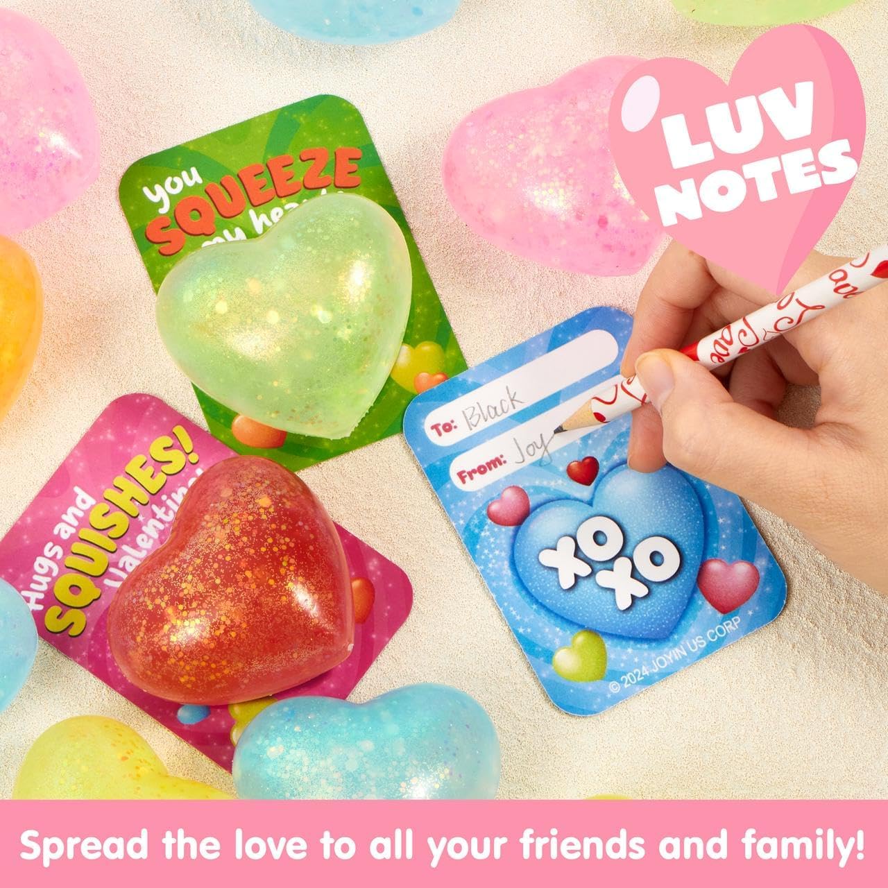 JOYIN 30 PCS 2.5" Valentines Day Heart Stress Balls with Cards, Valentines Party Favor Supplies, Exchange Rewards Prizes