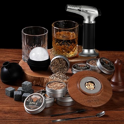 Miniatura 4 de Kit ahumador para whisky con antorcha - 6 sabores de astillas de madera, 2 vasos, 6 piedras para whisky, kit infusor para ahumar cócteles, kit