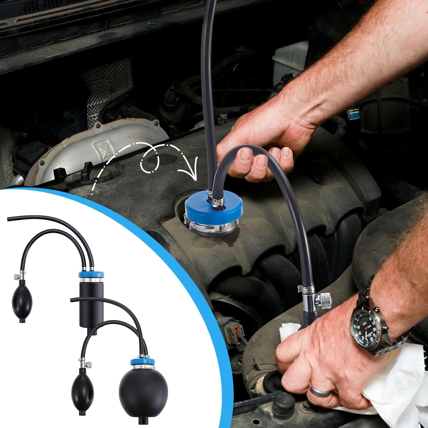 2 Pcs Universal Easy Intake Adapter Automotive Smoke Machine Inflatable Bladder Block off Diagnostic Car Smoke Leak Tester Detector for 12V Vehicles Pipe Fuel Leakage Detection(Blue)