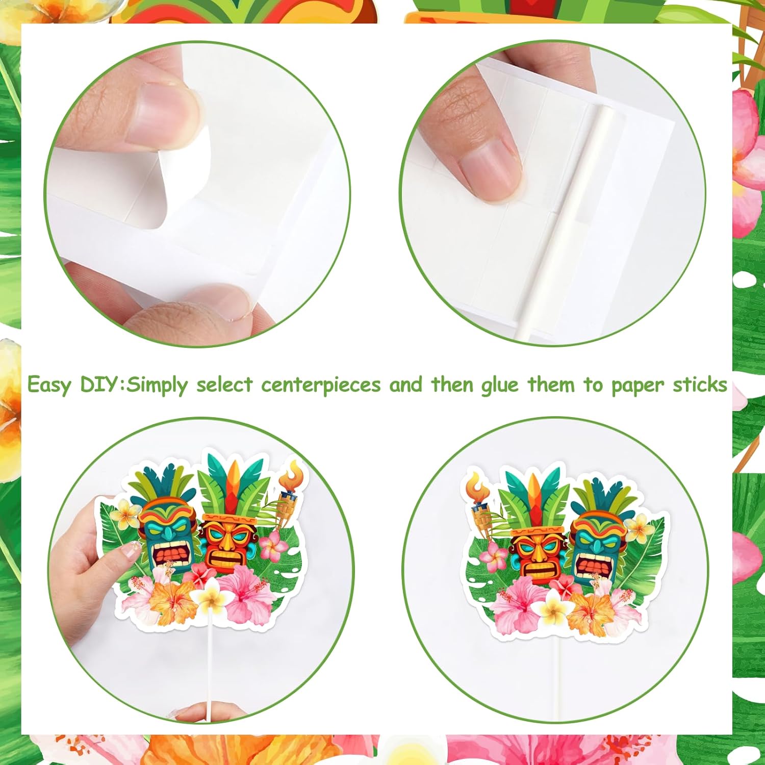 Funmemoir Tropical Retirement Party Decorations - 24PCS Centerpieces Sticks, Aloha Retirement Table Centerpieces, Beach Themed Hawaiian Luau Happy Retired Going Away Party Decoration