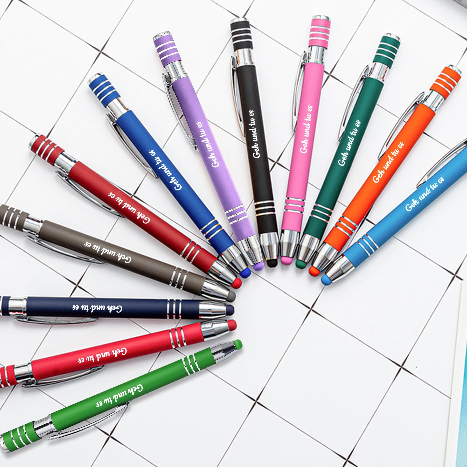 Personalisierter mehrfarbiger Kugelschreiber, benutzerdefinierter Soft-Touch-Kugelschreiber mit Stylus, personalisierter Namensstift aus Metall für Büro, Geschäft, Schule, schwarze Tinte - 36Stück