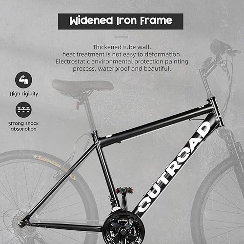 Miniatura 4 de Omelaza Bicicleta de montaña de 26 pulgadas, marco de acero de alto aluminiocarbono, bicicleta de montaña con freno de disco dual de 21 velocidades