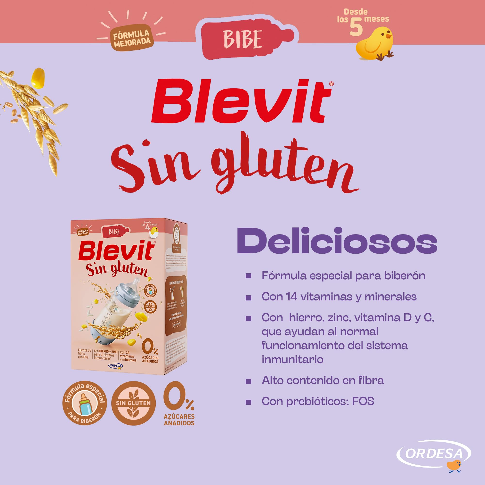 Blevit Bibe Sin gluten | 500g | Papilla para Bebé desde los 4 Meses con 95% de Cereales - 14 Vitaminas y Minerales