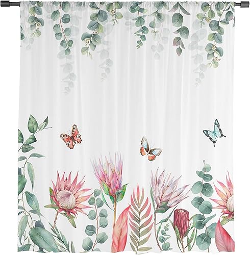 Miniatura 9 de Elegant Butter-fly Window Curtains 72 Inches Long,Semi Sheer Rod Pocket Chiffon Curtains & Drapes Drapery Voile Draperies for Living