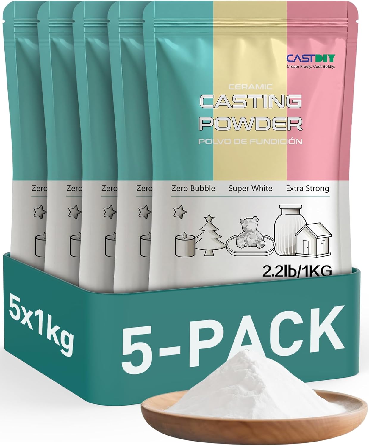 Casting Powder 5 kg, Zero Bubbles, Super White, Super Hard, Odorless, Plaster Gypsum Powder for Silicone Molds, 30 Minutes Demold, Suitable for Handicrafts, Decorations, Plaster Statues, DIY