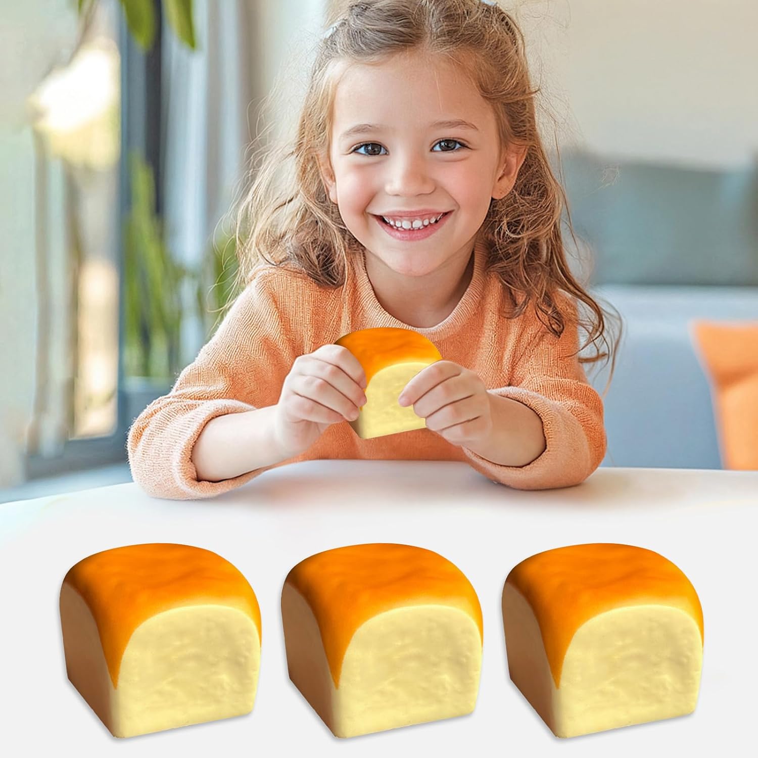 Bread Squeeze Toy, Hawaiian Bread Squeeze Toy Slow Rising Stress Relief Flavored Bread Pinch Sensory Toy Kids Adults Soft Calming Bread Fidget Toy (Golden)
