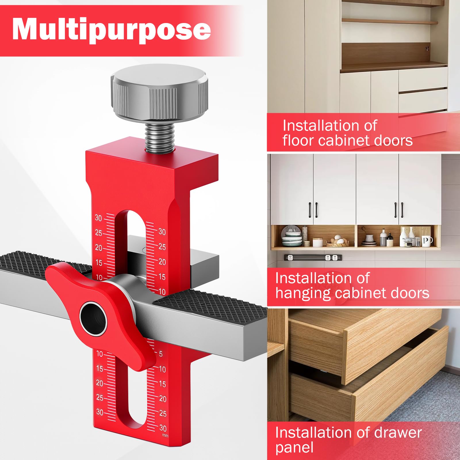 Alliage d'aluminium - Positionnement d'installation de porte d'armoire pour le travail du bois - Longueur réglable - Matériel d'armoire - Marquage transparent - Pour la plupart des portes