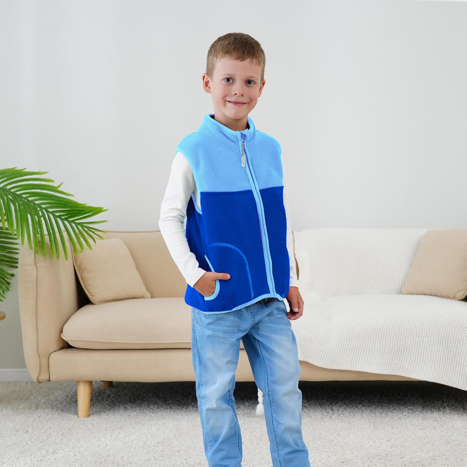 Boys Full Zip Polar Fleece Vest Sleeveless Outwear Warm Jacket with Pockets - Image 3