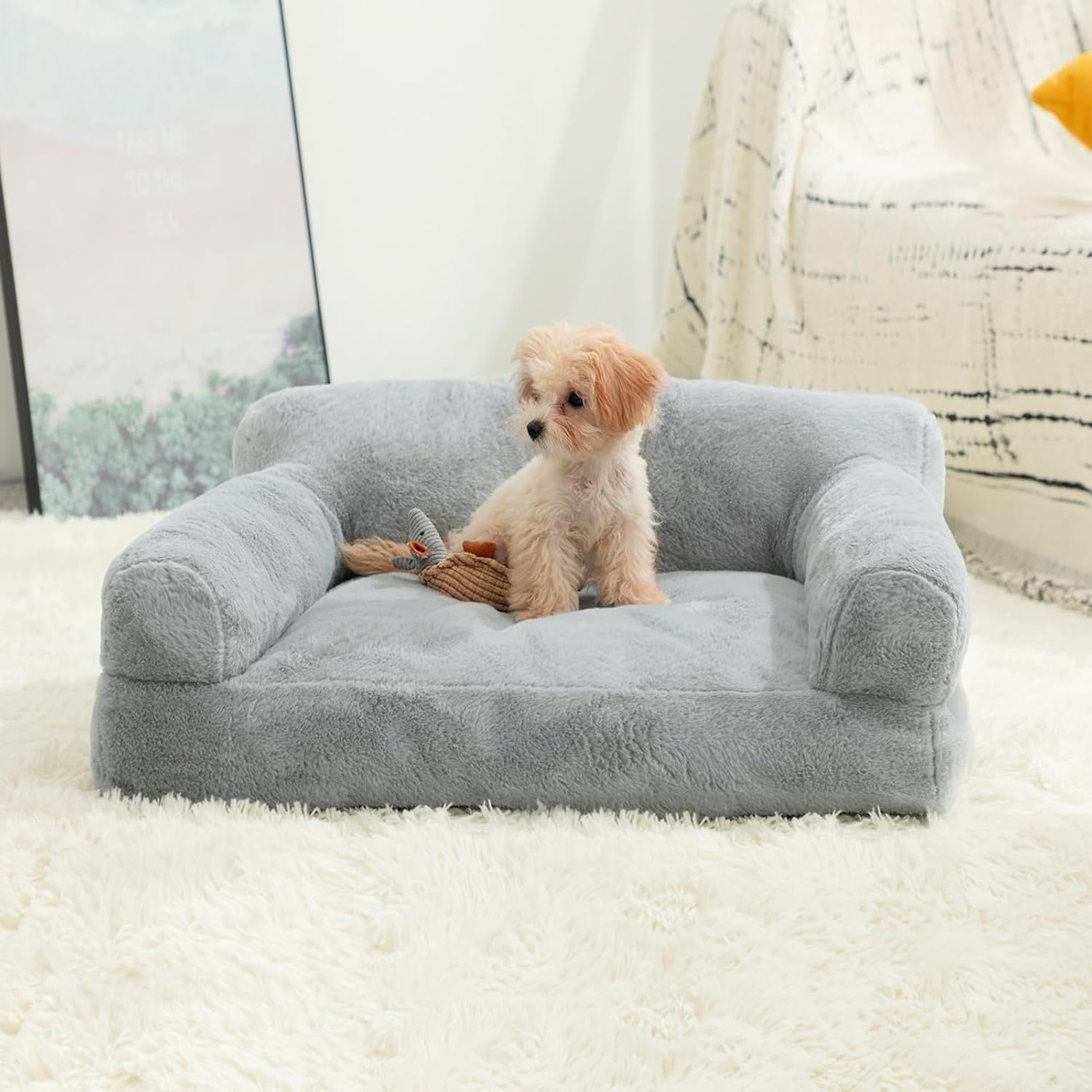 Hollypet Cat Bed Small Dog Bed, Fluffy Plush Cat Couch for Cats and Puppy, Soft Sleeping Pet Sofa Breathable Pet Cushion, Light Grey 5 71K3CHH6HFL. AC SL1500