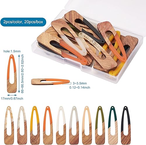 Miniatura 3 de Beadthoven - Múltiples pares de dijes de madera de resina, aretes de bricolaje, piezas de madera bohemias, colgantes para aretes llamativos, joyería