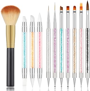MAGIC ARMOR Nail Art Brushes 11pcs Double Ended Nail Brush Silicone Nail Brushes Nail Art Tools with Nail cleaning brushes, Exquisite Nail Brush for Family DIY Nail Pulling Lines Carving Painting