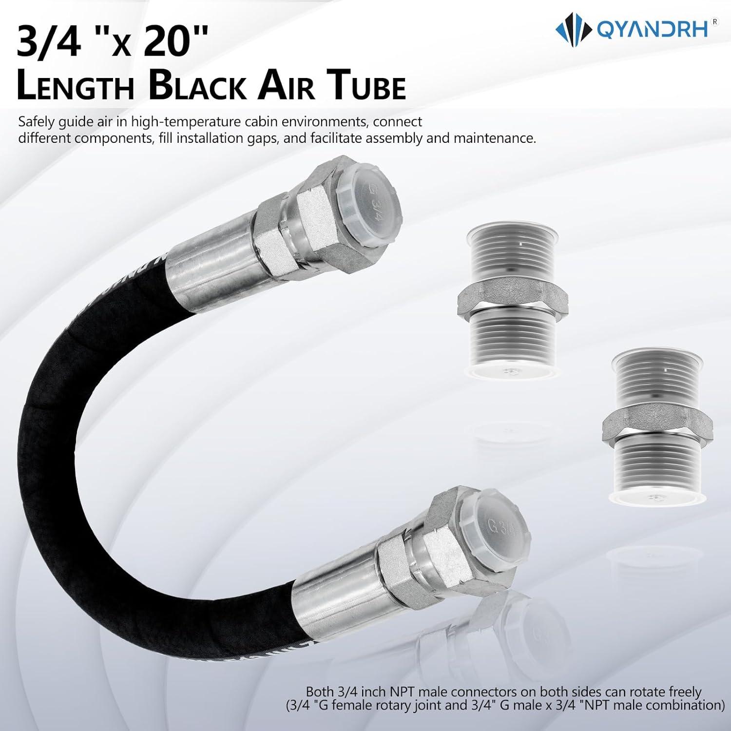 3/4" x 20"Length, 3/4" NPT Male Connector Upgraded Compressor Jumper Hose 450 PSI &750°F (1pc black)