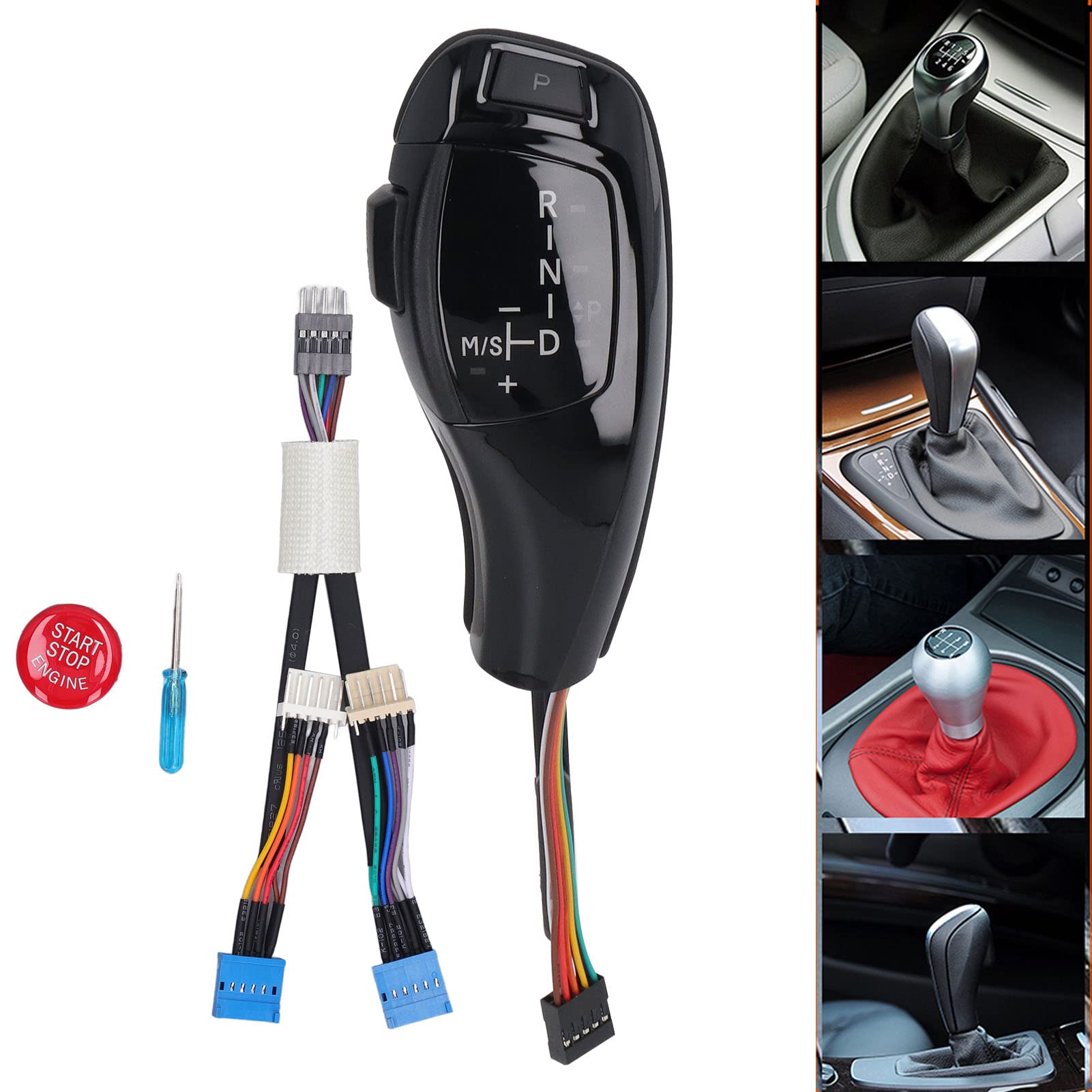 LED-Automatik-Schaltknauf, KIMISS LED-Licht-Auto-Schaltknauf, Linke Antriebsseite, Roter Knopf, Glatter Ersatz für X3 E83 2004-2010(Glänzend schwarz)