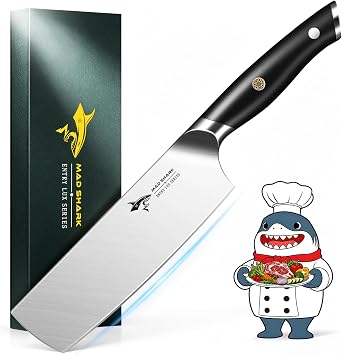 MAD SHARK Nakiri Knife 7 inch Chef Knives, Vegetable Kitchen Knife with High Carbon Stainless Steel Blade, Multipurpose Asian Knife for Chopping, Cutting and Slicing with Ergonomic Handle