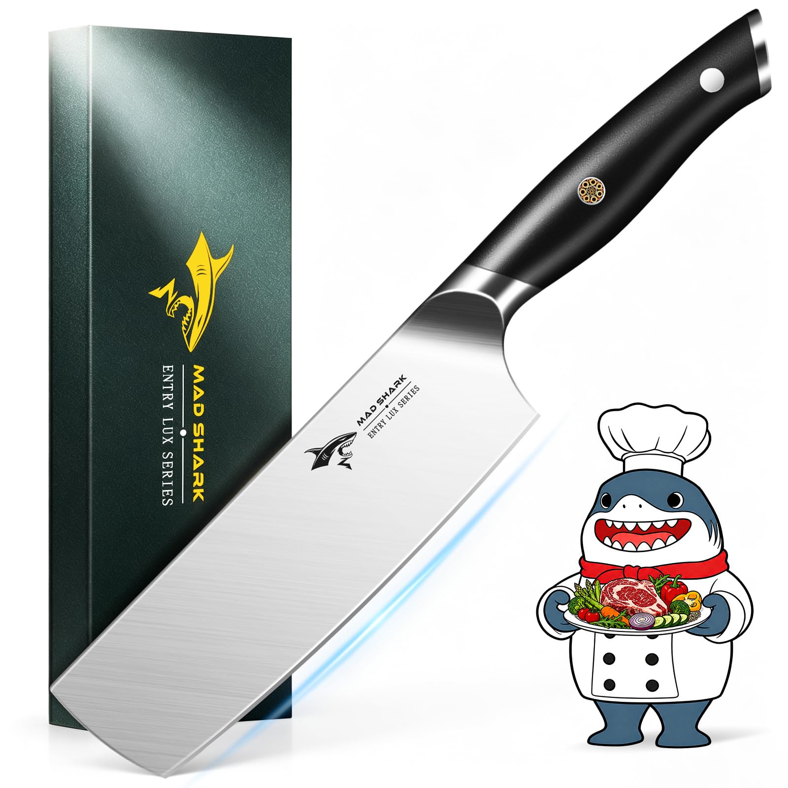 MAD SHARK Nakiri Knife 7 inch Chef Knives, Vegetable Kitchen Knife with High Carbon Stainless Steel Blade, Multipurpose Asian Knife for Chopping, Cutting and Slicing with Ergonomic Handle