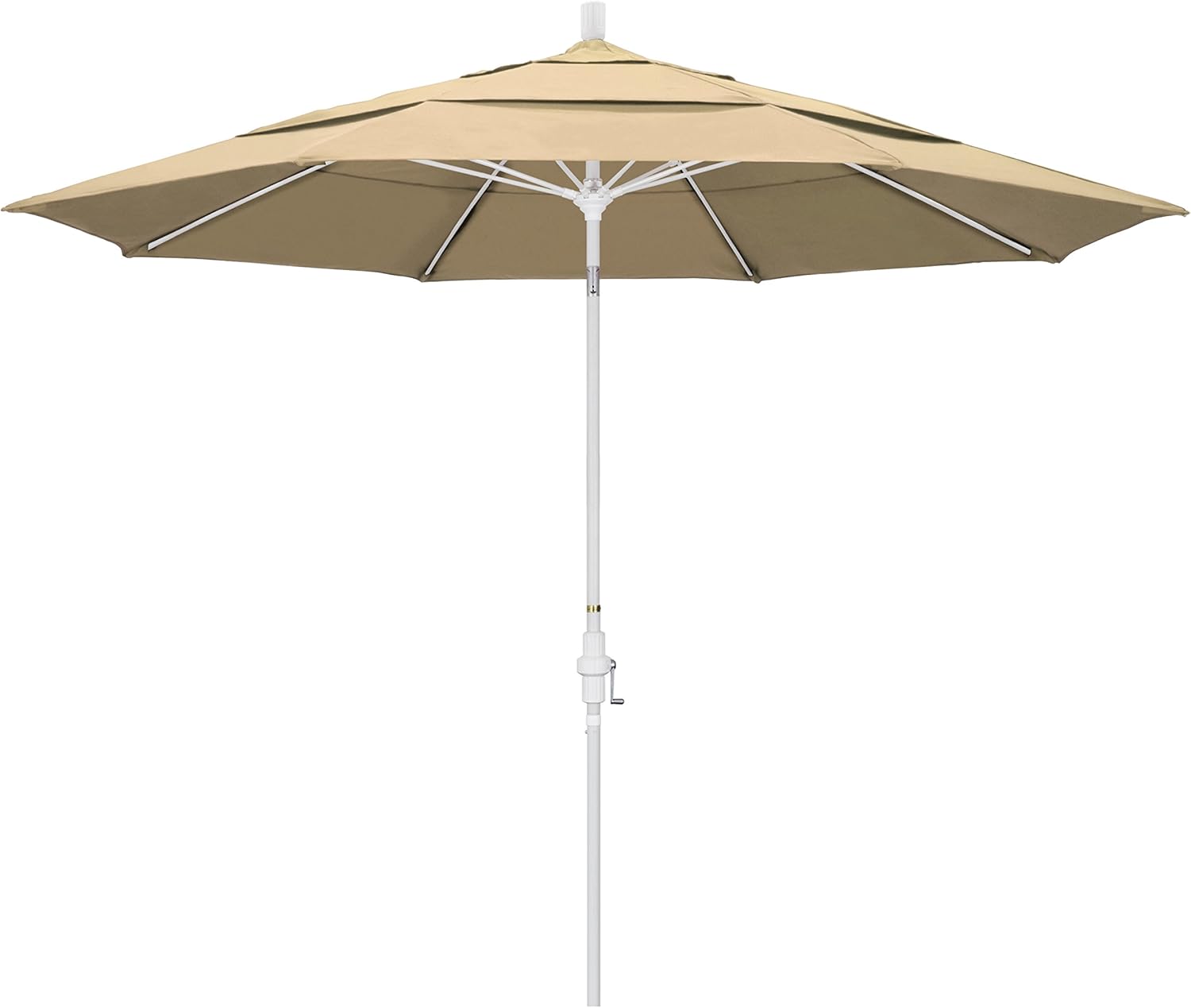 California Umbrella 11' Round Crank Lift, Collar Tilt, Aluminum Pole, Fiberglass Rib Patio Umbrella, White Finish