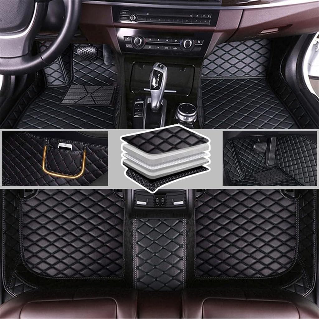 Car Floor Mats for Toyota Alphard 2019-2022, Waterproof Anti Slip Leather Full Coverage Pads Carpets ProtectionCar Mats Set Accessory,A-All black