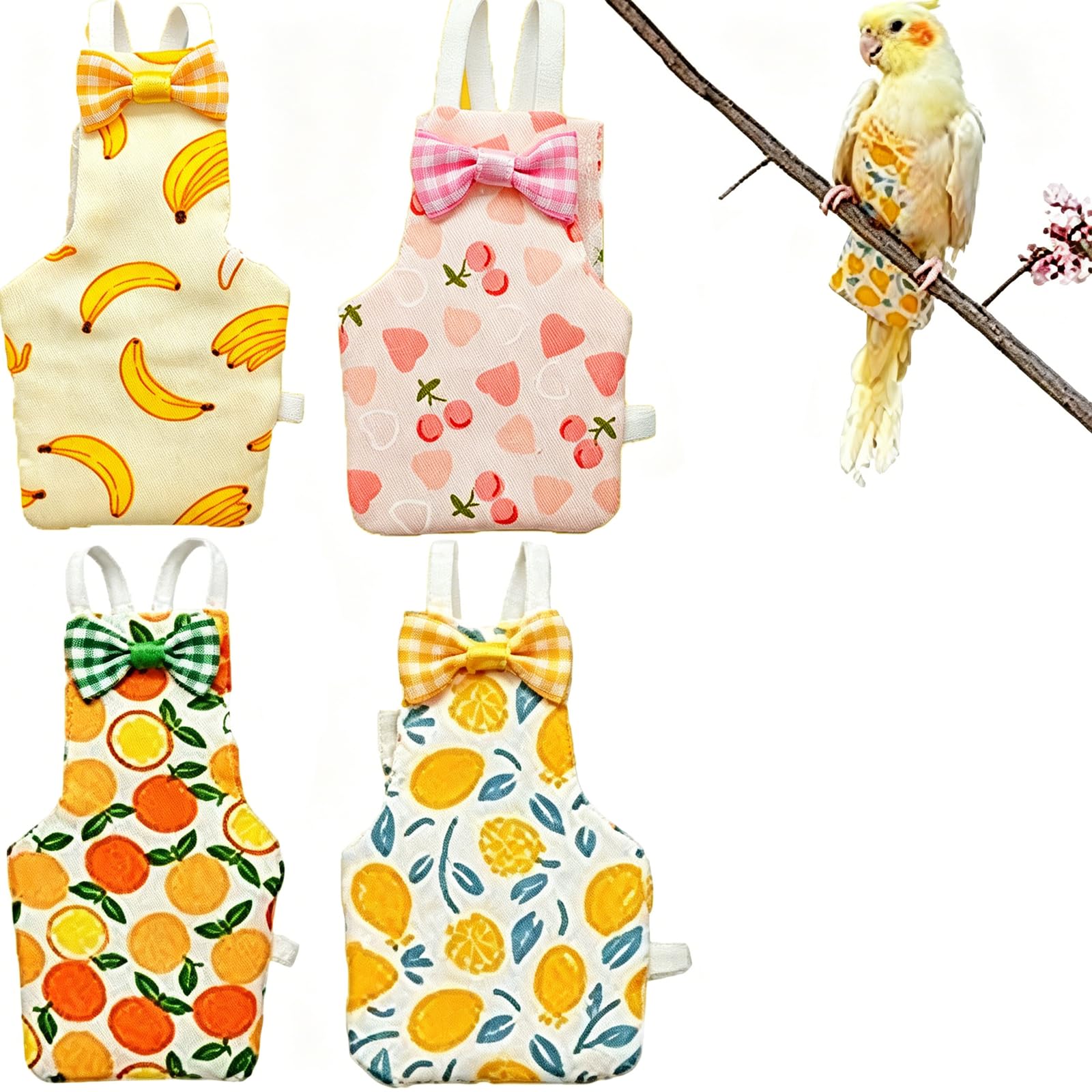 Parrot Diaper, 4 Piece Bird Diaper Set with Banana, Pink Cherry, Orange and Yellow Lemon Designs, Reusable and Washable Pet Bird Accessories, Soft Fabric for Comfortable Wear-image-34