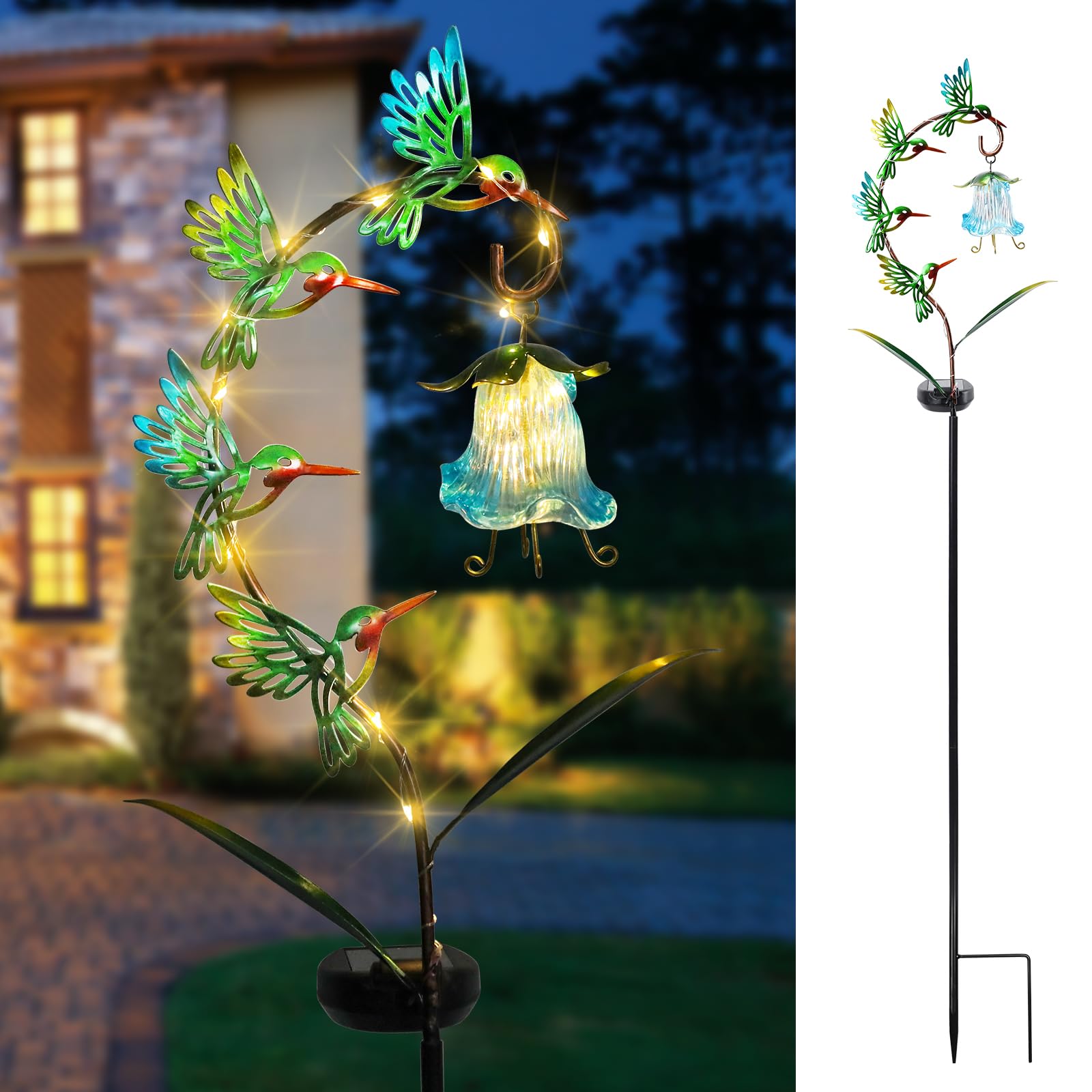 Photo 1 of ***DAMAGED - SEE NOTES/PICTURES***Decorative Solar Garden Light, Hummingbird Glass Flower Stake for Lawn Yard