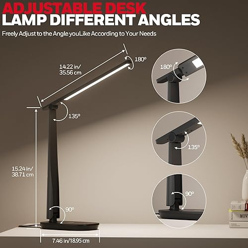 Miniatura 5 de Honeywell Lámpara de escritorio LED para oficina en casa, luz de cuidado de los ojos con 4 modos de color y control táctil, puertos de carga USB