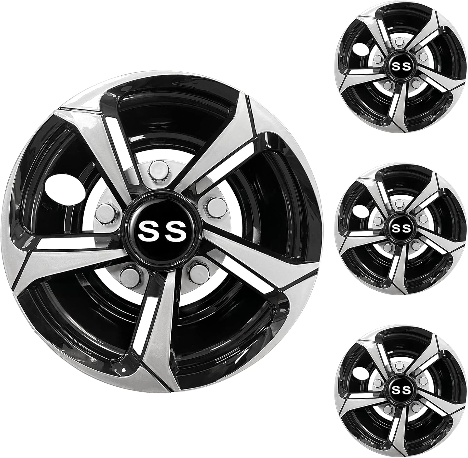 XUANYUDG0769 Golf Cart Hubcaps Wheel Covers for EZGO Club Car Yamaha Golf Cart Wheels and Tires Center Caps 8 Inch, Set of 4 Golf Cart Hub Caps, Black and Silver