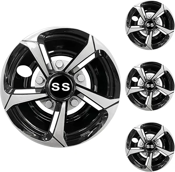 XUANYUDG0769 Golf Cart Hubcaps Wheel Covers for EZGO Club Car Yamaha Golf Cart Wheels and Tires Center Caps 8 Inch, Set of 4 Golf Cart Hub Caps, Black and Silver