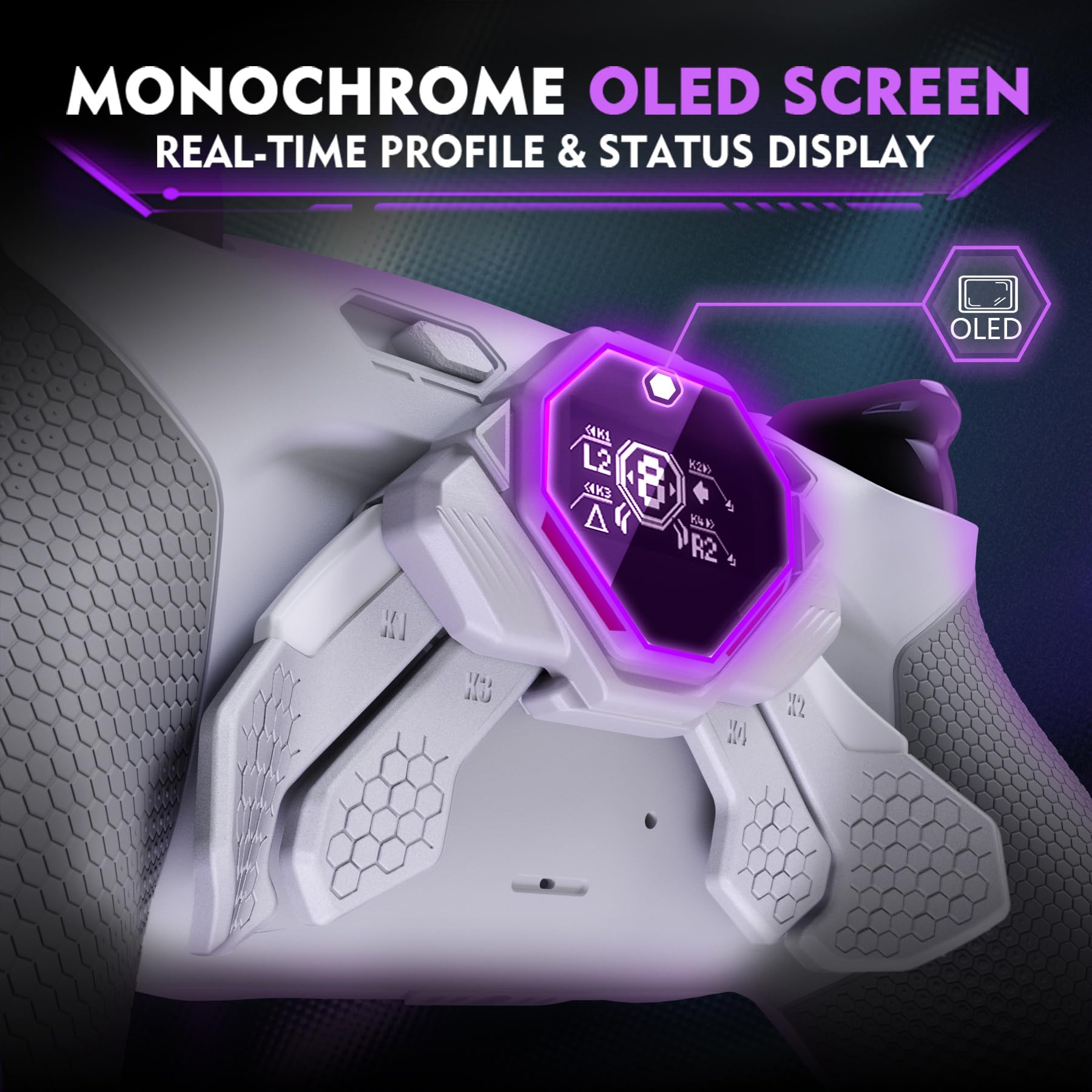 eXtremeRate SPARK Remap Kit per ps5 Controller BDM-030 040 050, Display OLED + Clicky Trigger Stop + Grip Ergonomici, 4 Palette Tasti Posteriori Rimappabili Accessori per ps5 Joystick, Grigio
