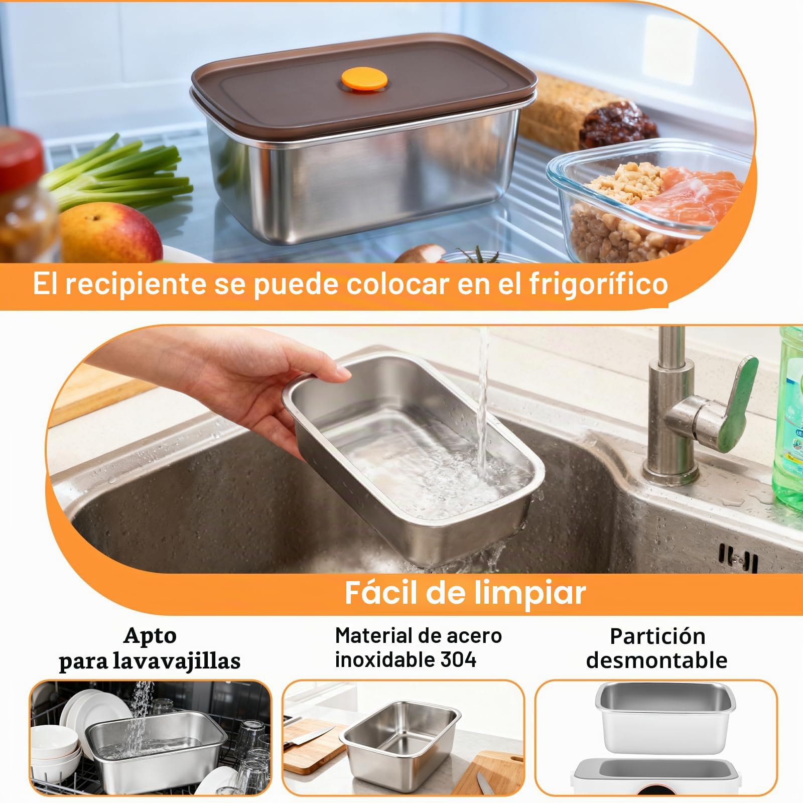 Fiambrera eléctrica con batería 16000mAh 1L Fiambrera calefacción inalámbrica para adultos función de calentamiento automático, Fiambrera calefacción por USB, Contenedor interior de acero inoxidable