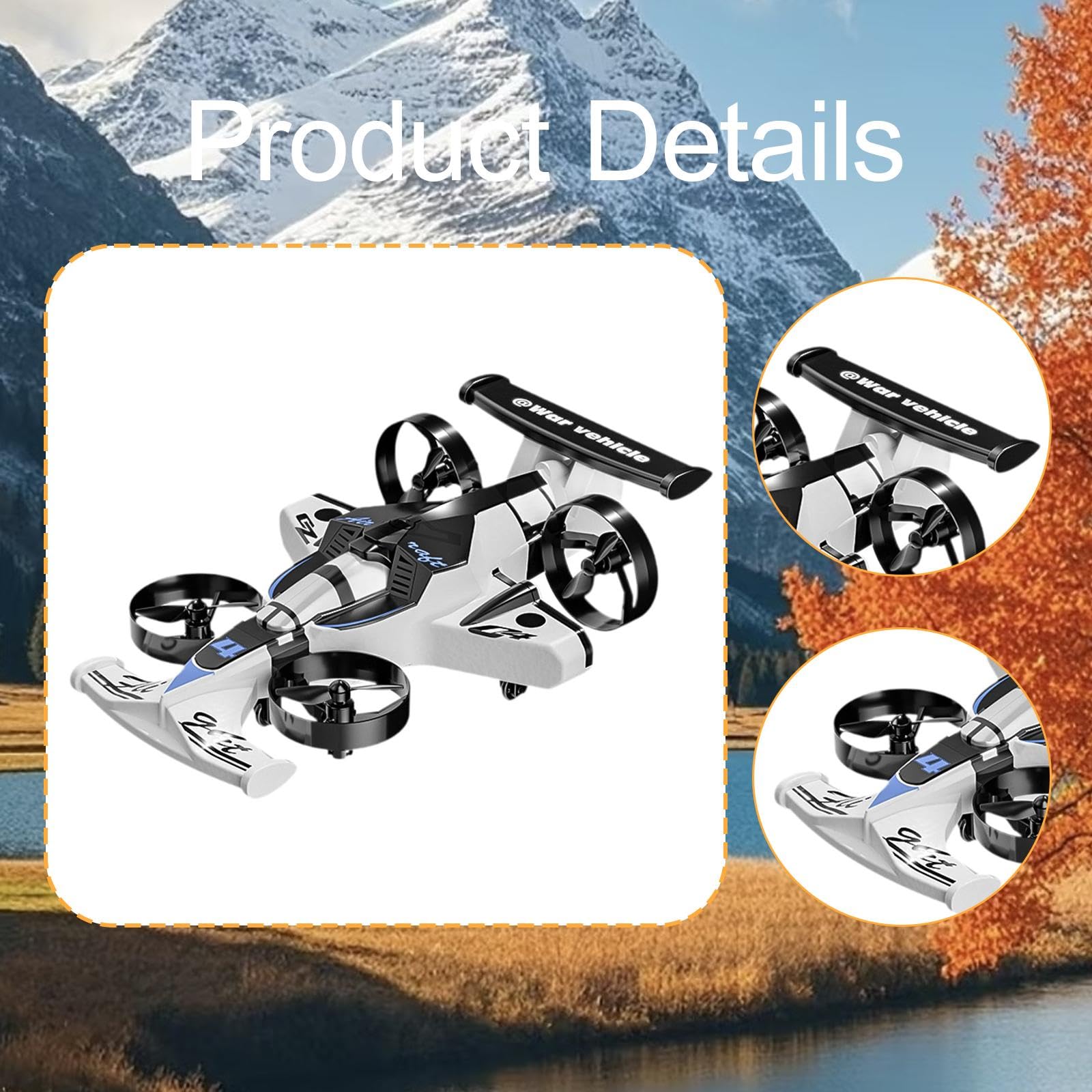 Mini Drone RC 2 in 1 per Auto Giocattolo, con Telecomando, Aeroplano Telecomandato per Ragazzi, Ragazze E, Bianco