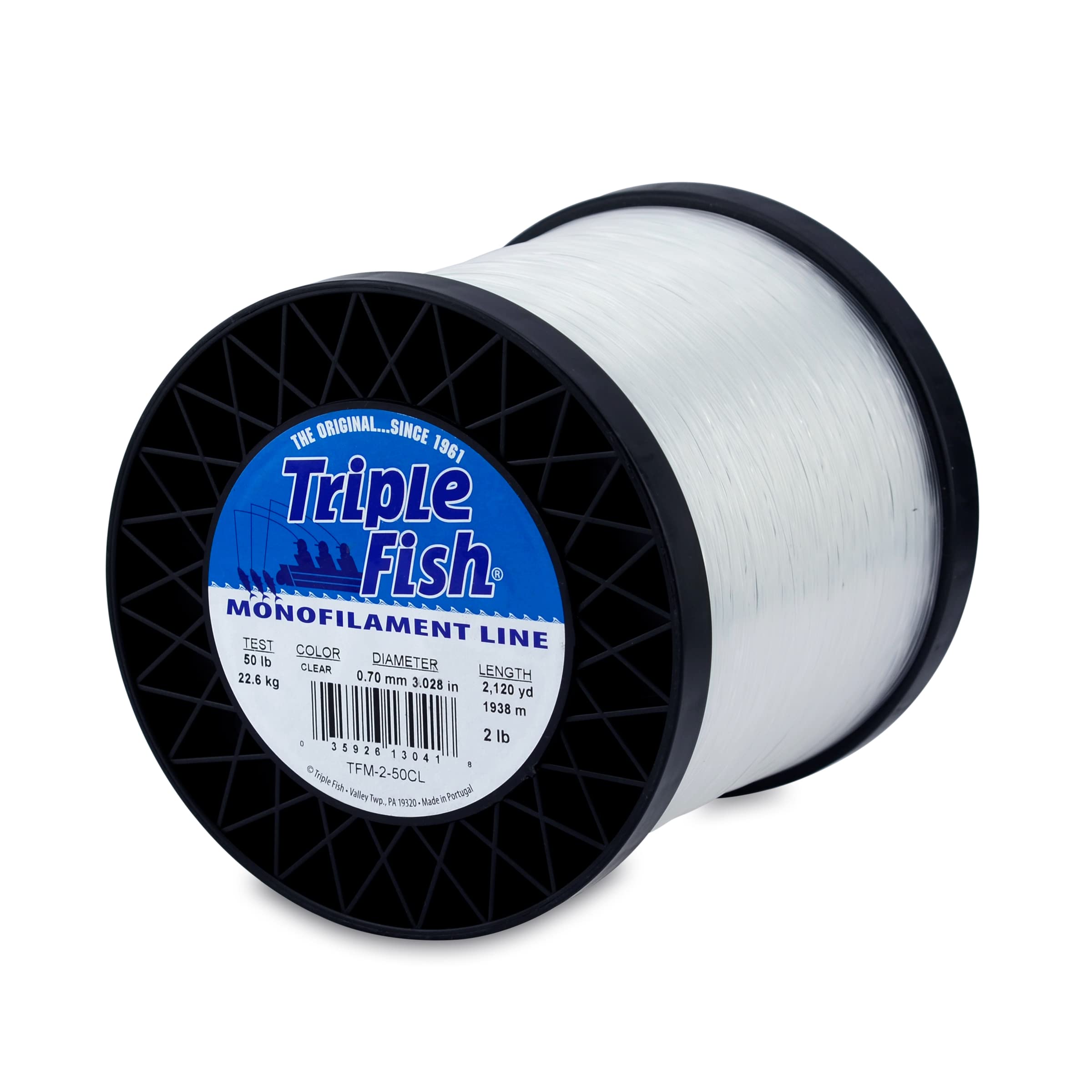 Triple Fish Monofilament Line, 50 lb / 22.7 kg Test, .028 in / 0.70 mm Dia, Clear, 2 lb / 0.91 kg Spool, 2120 yd / 1938 m