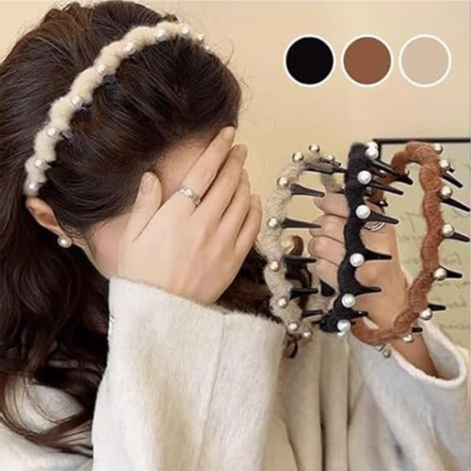 3PCS Vintage High Cranium Artificial Pearl Hairband - Image 3