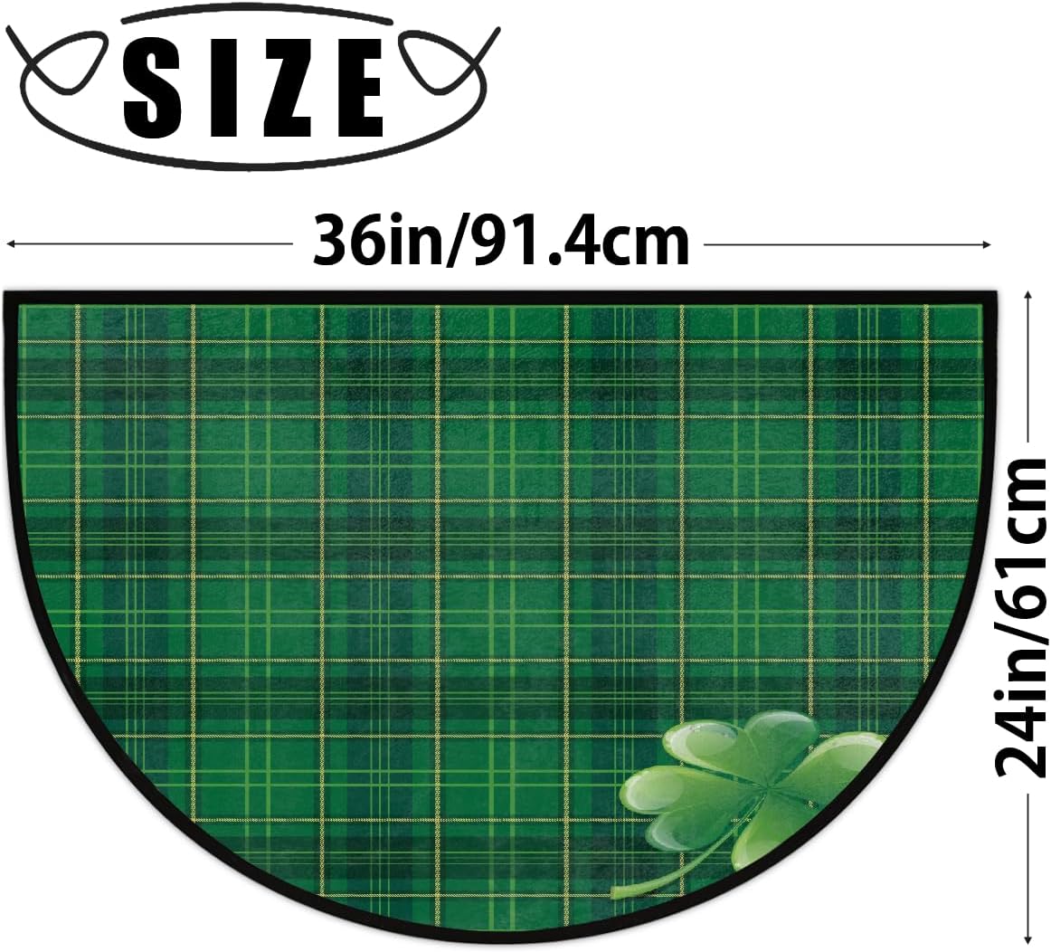 Half Round Doormat St. Patrick's Day Lucky Leaves Washable Semi Circle Area Rug Non Slip Absorbent Half Moon Rug for Indoor Outdoor Bathroom Kitchen Patio Front Welcome Fireplace Hearth Floor Mat