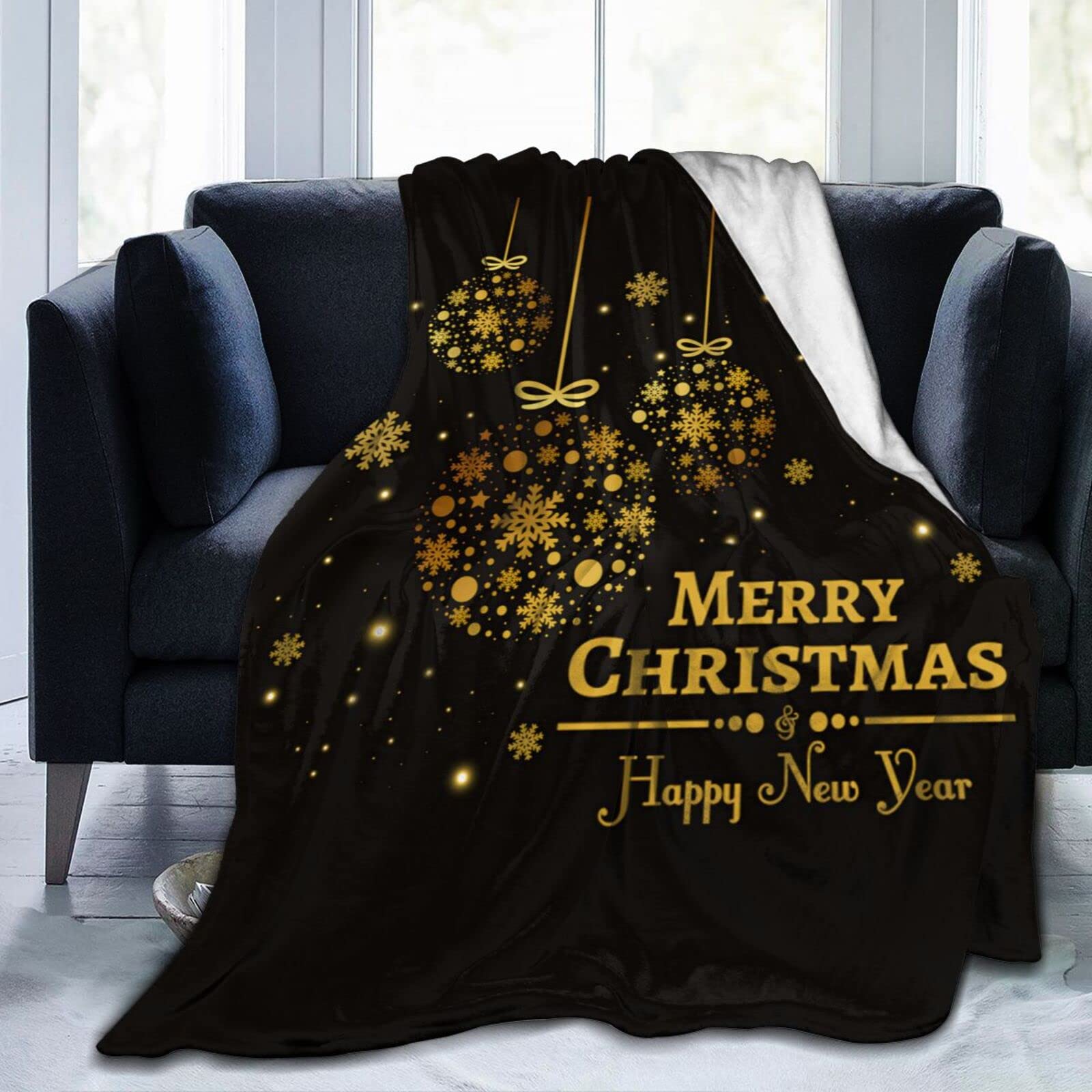 Lsjuee Merry Christmas Throw Blanket Warm Cozy Blankets Lightweight Soft Cozy Flannel Winter Holiday Blanket for Sofa Couch Bed Office Xmas Gift 80"X60"