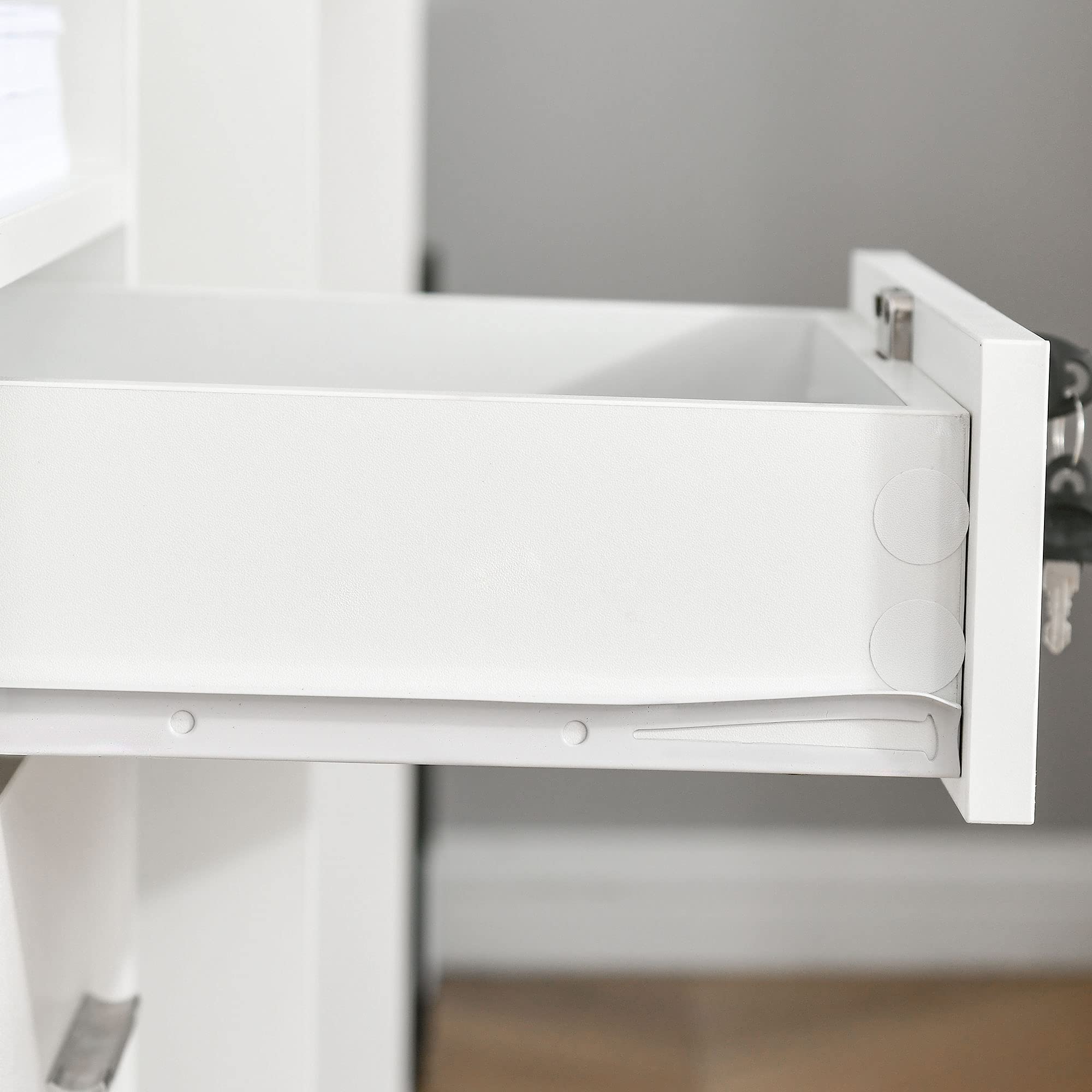 Vinsetto Schedario da Ufficio con 2 Cassetti, 5 Ruote e Ripiano Aperto, Cassettiera Ufficio con Serratura e 2 Chiavi per Lettera/Formato A4, Armadietto Verticale per Studio, 39x40x65 cm, Bianco