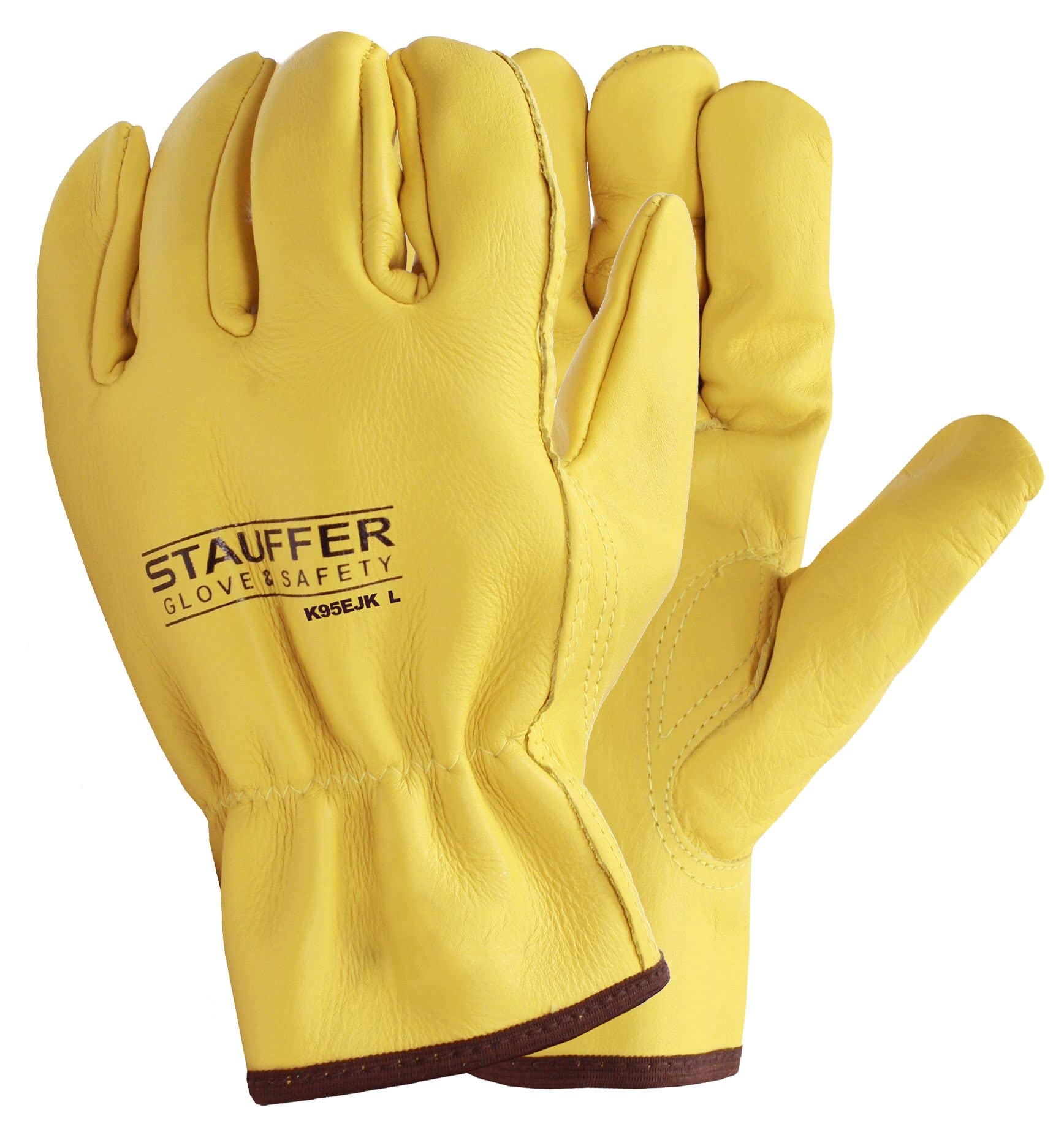Stauffer Cowhide Drivers Gloves with Kevlar Stitching, Keystone Thumb | 32 Cal/cm2 ATPV Rating, Yellow Color, Slip On Cuff - Large (Pack of 3)