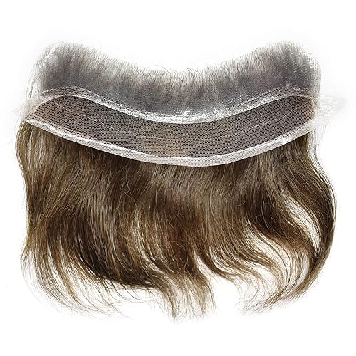 Miniatura 6 de Peluca frontal de encaje francés para hombre para línea capilar en forma de V, piel fina de poliéster y poliuretano, sistema de cabello humano