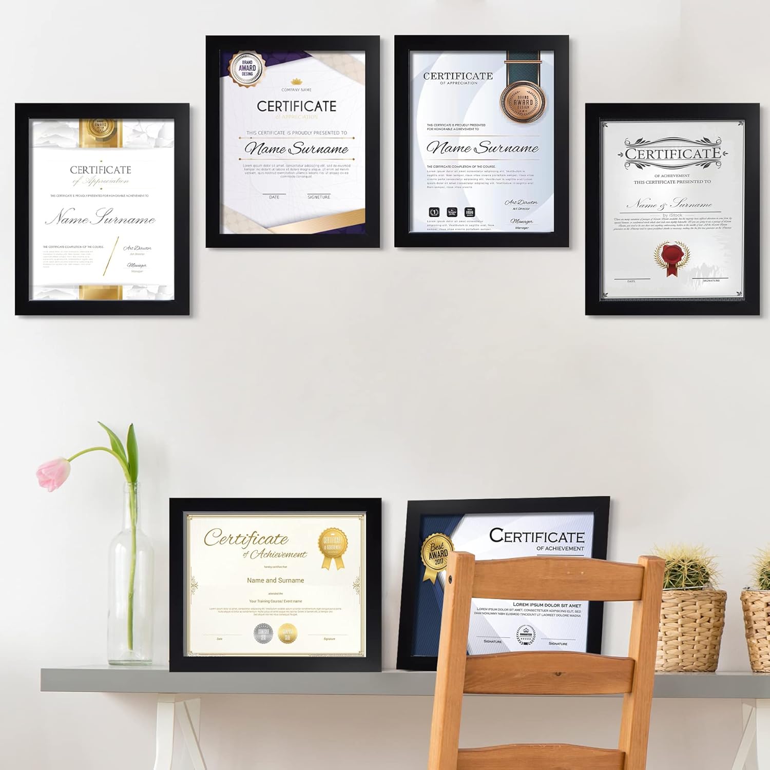 SESEAT 8.5 x 11 Frame Certificate Document Frame Set of 6, Diploma Frame for Wall and Tabletop, Black - Image 2