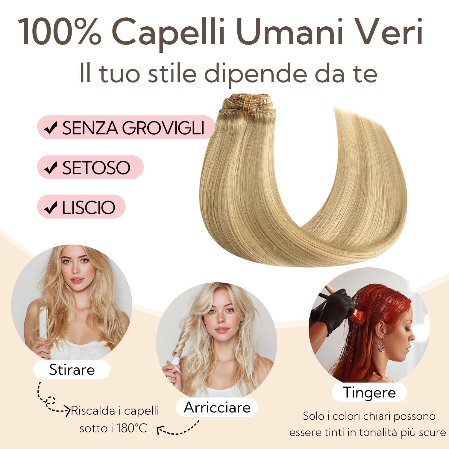 HOTBANANA Extension Capelli Veri Clip, (Tono grigio) Biondo Chiaro Evidenziato Biondo Dorato Extension Clip Capelli Veri 50cm 7pcs Remy Umani Naturali Capelli Extensions 120g