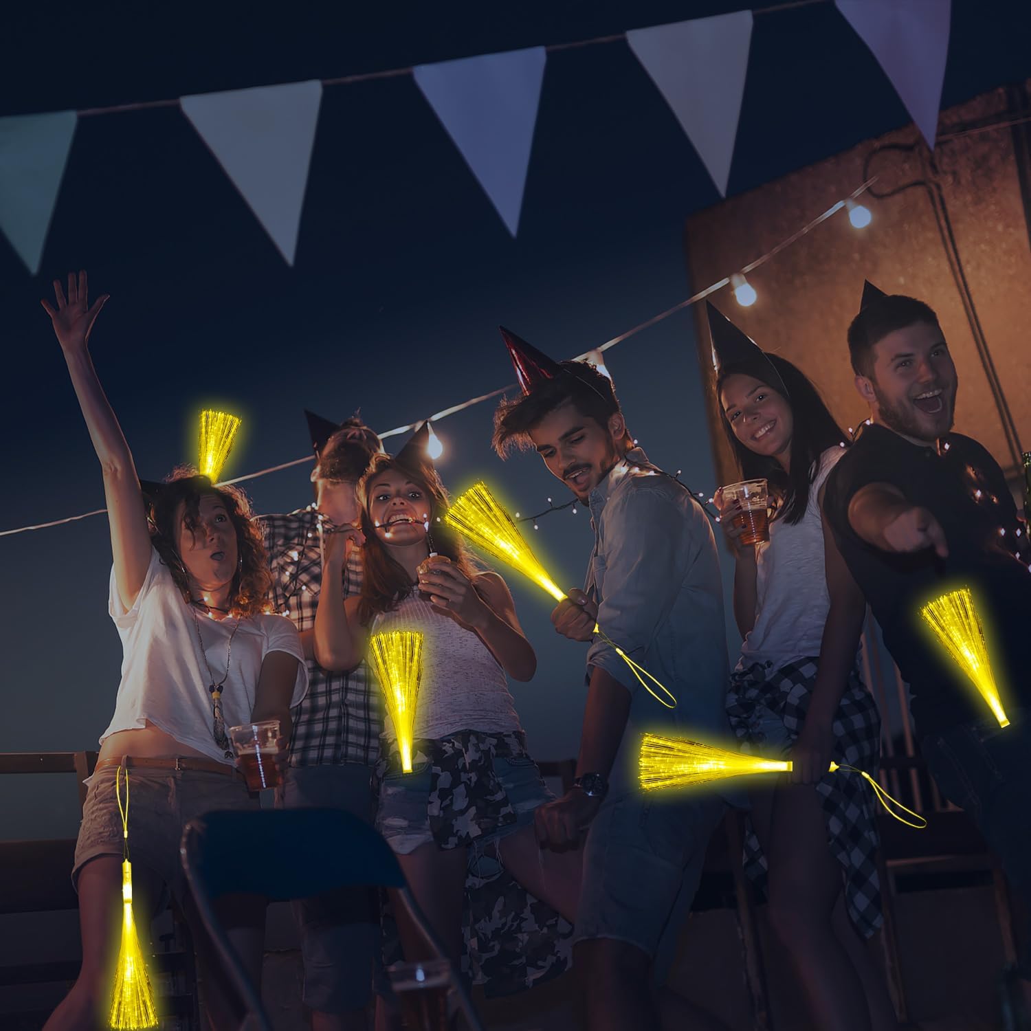 30 PCS Yellow Fiber Optic Wands Glow Fiber Wands Bulk LED Light Up Wands with 3 Flashing Modes LED Flashing Sticks for Easter Halloween Christmas Wedding Gender Reveal Birthday