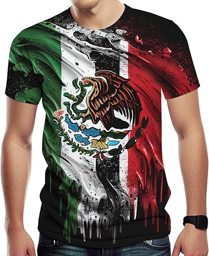 Camiseta patriótica con la bandera de México para hombre, diseño de águila, colorido, gráfico, verano, manga corta