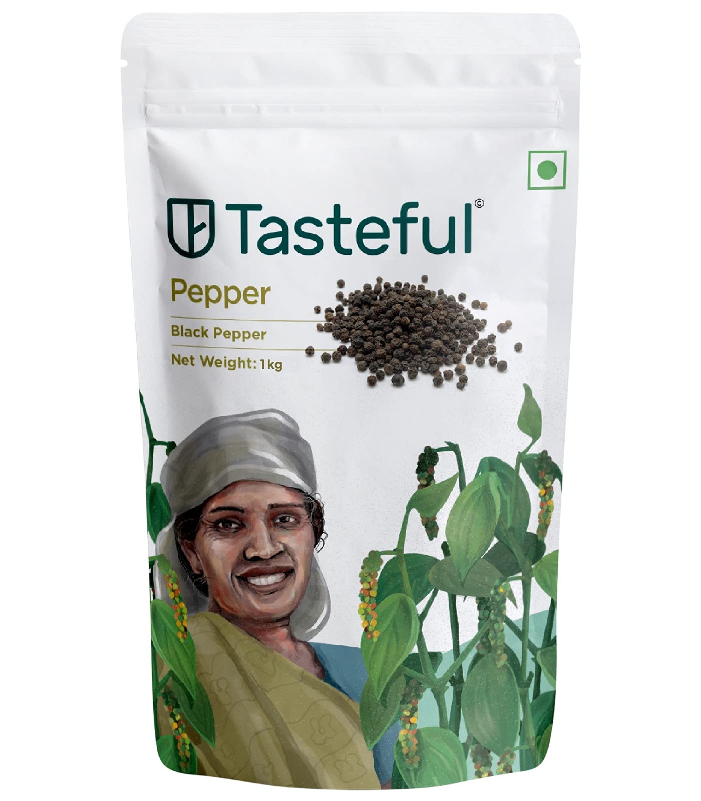 Tasteful Black Pepper Whole, Kali Mirch (1Kg Zipper Pouch) | 100% Natural, Idukki Kerala