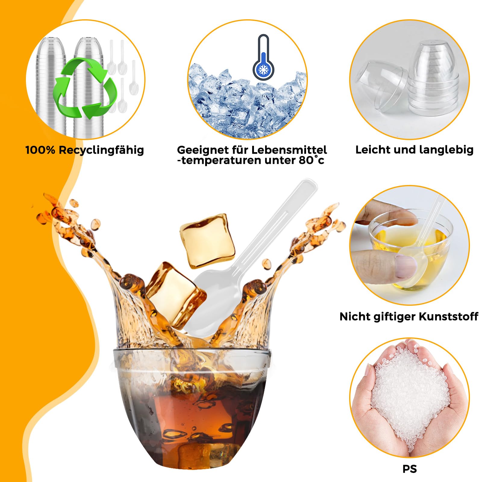 Sheryl&Rain 100 Tazze Bicchieri da Dessert in Plastica, 60ml Bicchierini Finger Food con Cucchiai,Tazze Da Dessert Trasparente, Coppette Gelato, Ciotoline Monoporzione Riutilizzabili per Mousse Budini