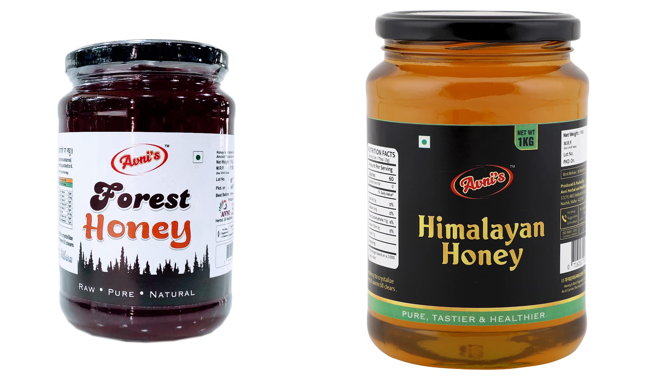 Avni's Tasty Healthy Himalayan & Forest Honey Combo | Unprocessed | Unpasteurised | No Preservatives | Pack of 2 (1 Kg, each)