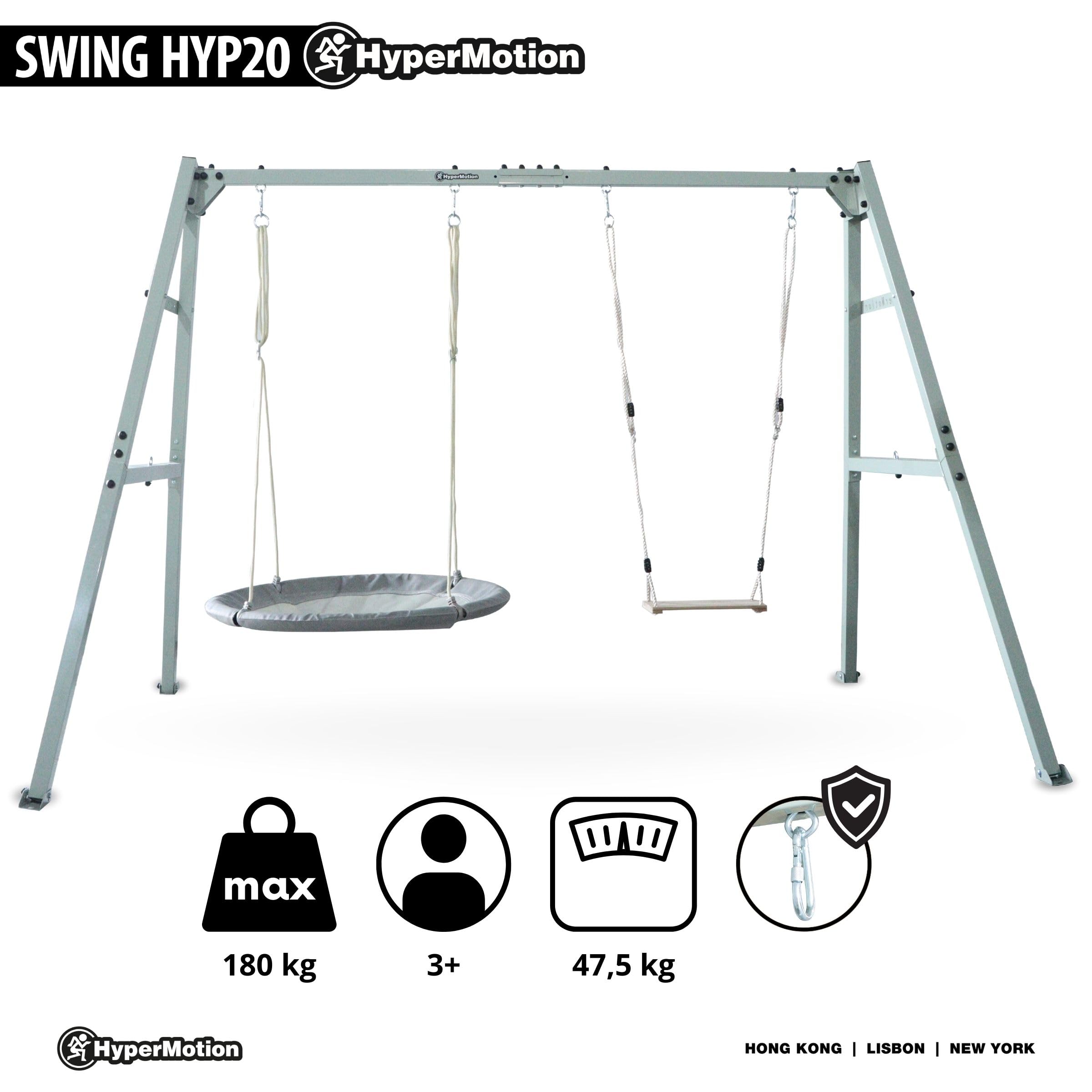 HyperMotion Doppelschaukel mit Stahlgestell und Zubehör - Storch Nestchen Hängematte Schaukel - Max 180 kg - Verstellbare Seile - Für Garten Für Kinder und Erwachsene - Ab 3 Jahre