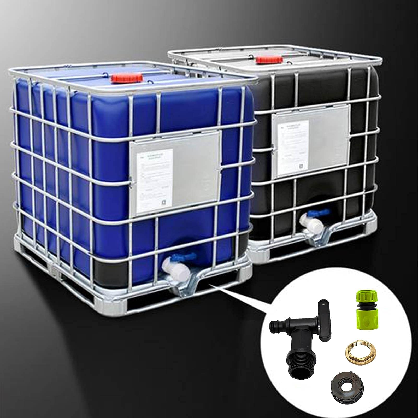 Kran dopływowy na wodę z adapterem zbiornika IBC, złączka do zbiornika ibc złącze końcowe węża, kran ogrodowy S60 x 6 i złączka końcowa węża, gwint 3/4 cala, do przyłącza wody do domu ogrodu