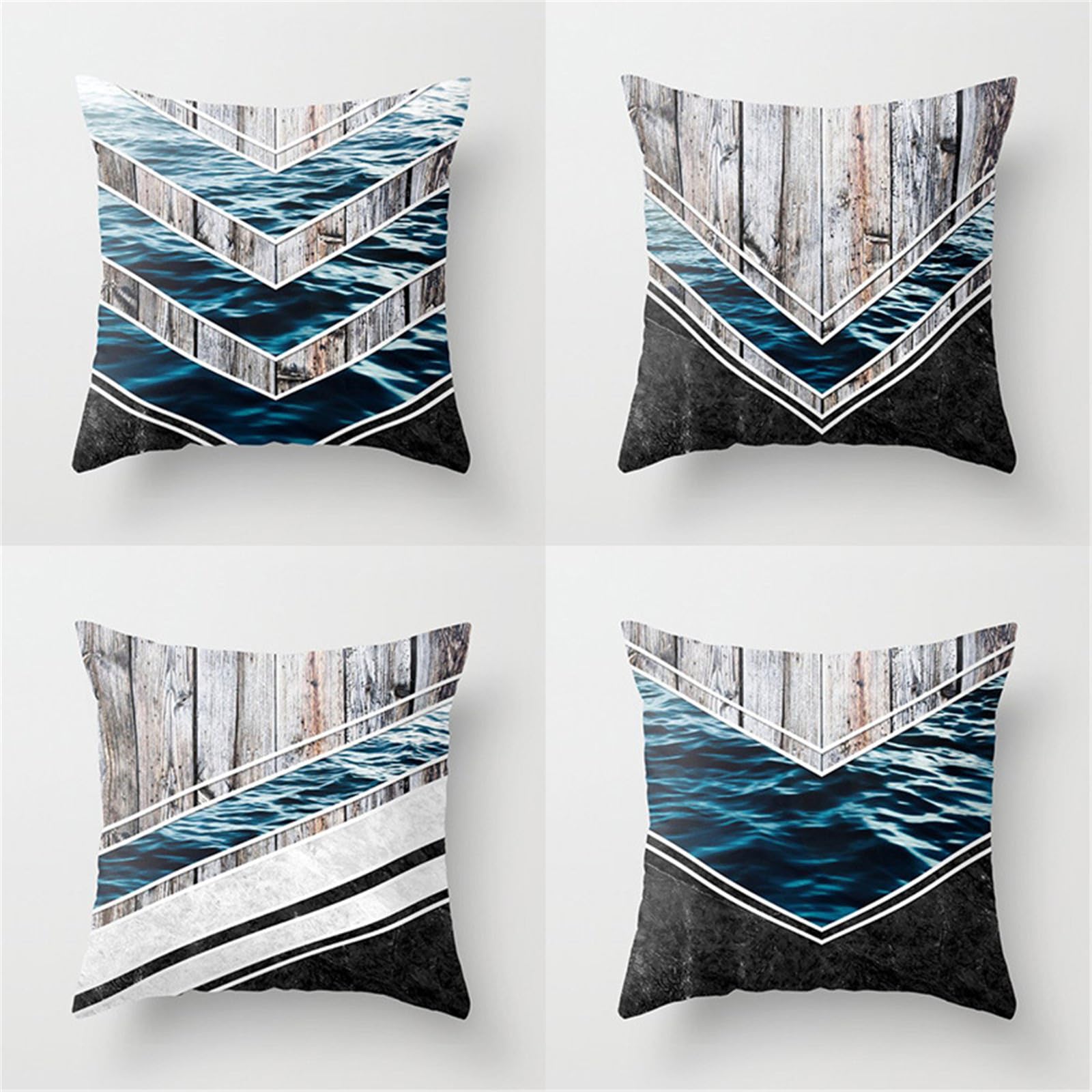 Housses de coussin en lin véritable 55x55 cm, taies de décoration raffinées bleu et gris