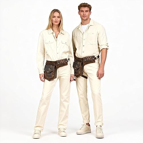 Miniatura 2 de Lona resistente al agua más cuero motocicleta riñonera un hombro gota pierna muslo bolsa para hombres mujeres N211-8, Marrón, Estilo vintage retro