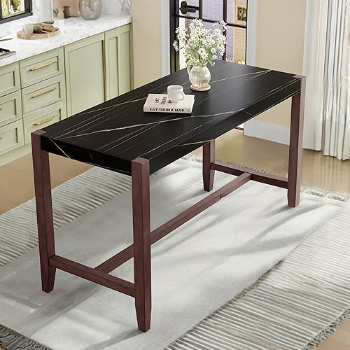 Miniatura 3 de Counter Height Table, 47.5 Inch Faux Marble Bar Dining Table, Bar Tall Dining Table for Home Kitchen, Living Room, Balcony, Office