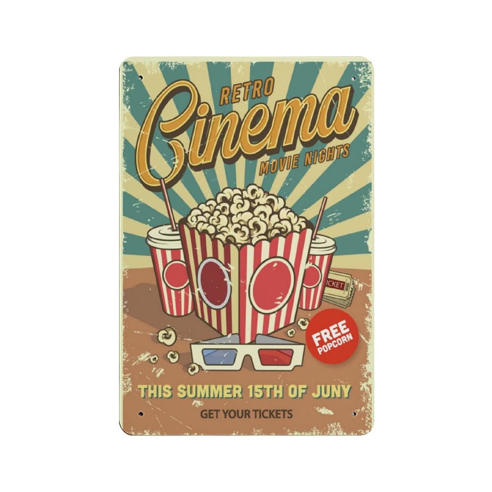 Gqwjksz Cinema Movie Night Tin Sign Metal Plaque Art Hanging Iron Painting Retro Home Kitchen Garden Garage Wall Decor 12"X8"
